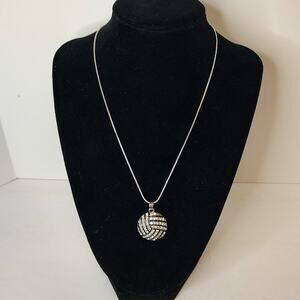 Classic Silver Tone Black Accent Rhinestone Embellished Volleyball 9" Necklace